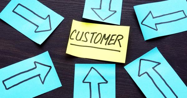 paper arrows pointing toward the word customer in the center 